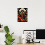 Eule bei Nacht mit Vollmond Poster (Heimbüro)