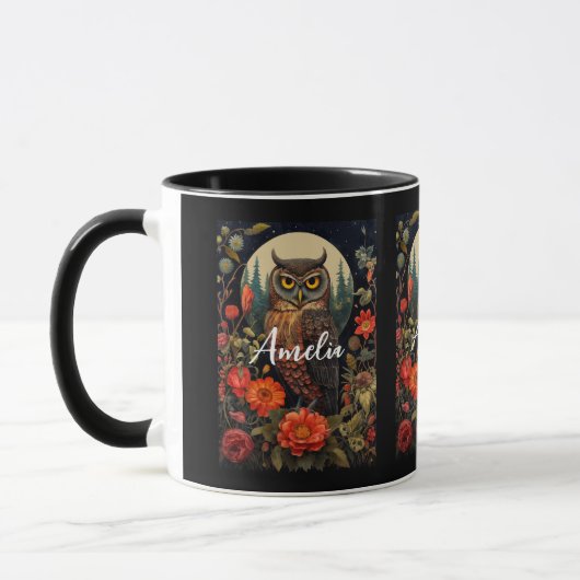 Eule bei Nacht mit Vollmond Tasse (Links)
