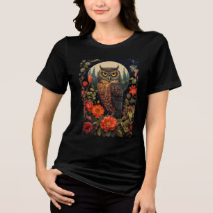 Eule bei Nacht mit Vollmond Tri-Blend Shirt