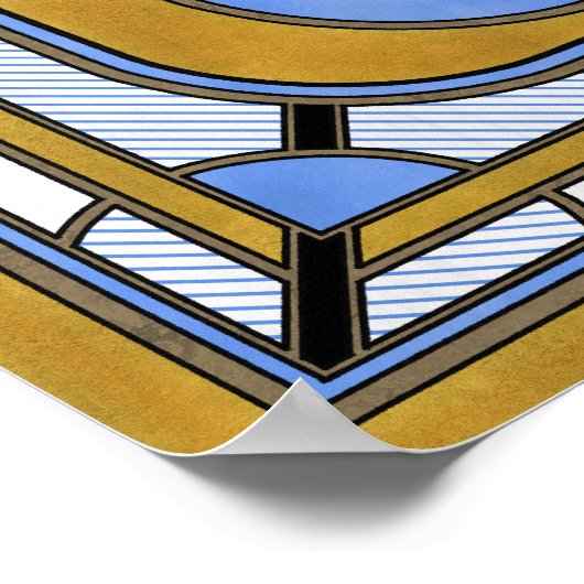 Eule - Blau und Gold Art Deco Abstrakt Poster (Ecke)