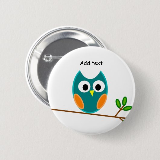 Eule: Blaue und goldene Eule Button (Vorne & Hinten)