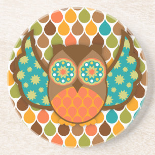 Eule Boheme aquamarin u. Brown-Getränk-Untersetze Getränkeuntersetzer