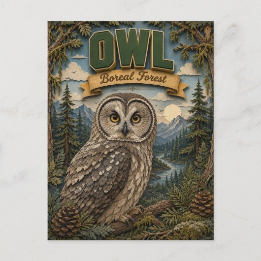 Eule borealer Wald POPCUT Postkarte (Vorderseite)
