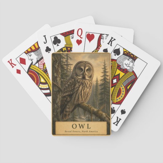 Eule borealer Wald VINTAGE Spielkarten (Rückseite)
