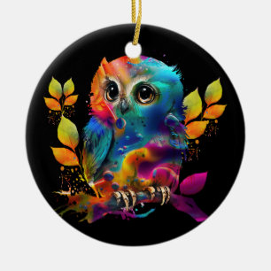 EULE BUNTE ABSTRAKT KERAMIK ORNAMENT