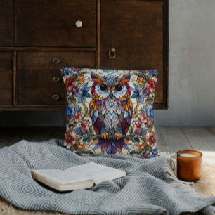 Eule Buntglas Inspiriert  Kissen