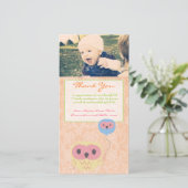 Eule danken Ihnen, Baby-Mädchen-Foto-Schablone zu Dankeskarte (Stehend Vorderseite)