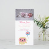 Eule danken Ihnen, Baby-Mädchen-Foto-Schablone zu Dankeskarte (Stehend Vorderseite)