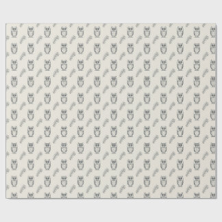 Eule der Athene und Olivenzweig graviertes Linienm Geschenkpapier