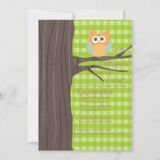 Eule, die eine Babydusche hat Einladung (Vorderseite)