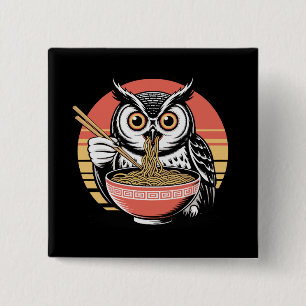 Eule, die Ramen schlürft, japanischer Ukiyo-e im V Button