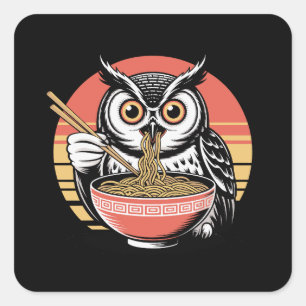 Eule, die Ramen schlürft, japanischer Ukiyo-e im V Quadratischer Aufkleber
