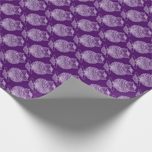 Eule (dunkel lila) - Papierumschlag Geschenkpapier (Ecke)