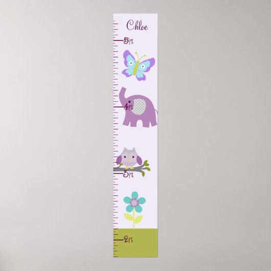Eule, Elephant Kinderzimmer Growth Chart Behielt a Poster (Vorne)