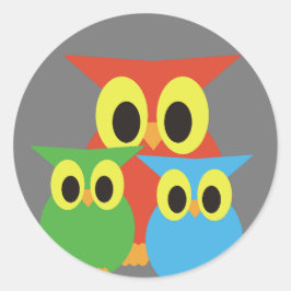 Eule-Familie: Rot, Grün und Blau Runder Aufkleber