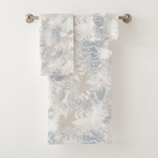 Eule Feathers, grau, beige und blau, Vogel, Licht, Badhandtuch Set (Insitu)