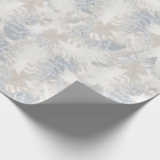 Eule Feathers, grau, beige und blau, Vogel, Licht, Geschenkpapier (Ecke)