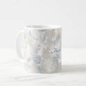 Eule Feathers, grau, beige und blau, Vogel, Licht, Kaffeetasse (Vorderseite Links)