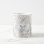 Eule Feathers, grau, beige und blau, Vogel, Licht, Kaffeetasse (Mittel)