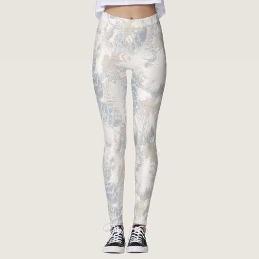 Eule Feathers, grau, beige und blau, Vogel, Licht, Leggings (Vorderseite)