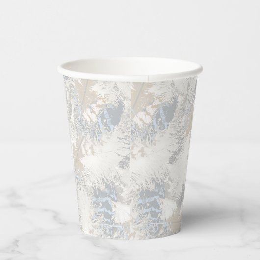 Eule Feathers, grau, beige und blau, Vogel, Licht, Pappbecher (Rechts)