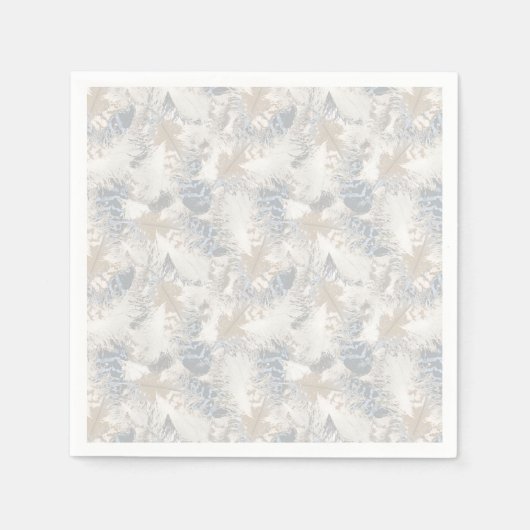 Eule Feathers, grau, beige und blau, Vogel, Licht, Serviette (Vorderseite)