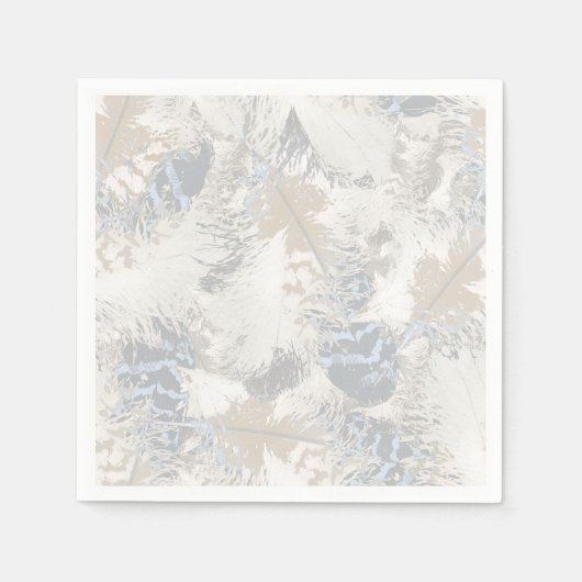 Eule Feathers, grau, beige und blau, Vogel, Licht, Serviette (Vorderseite)