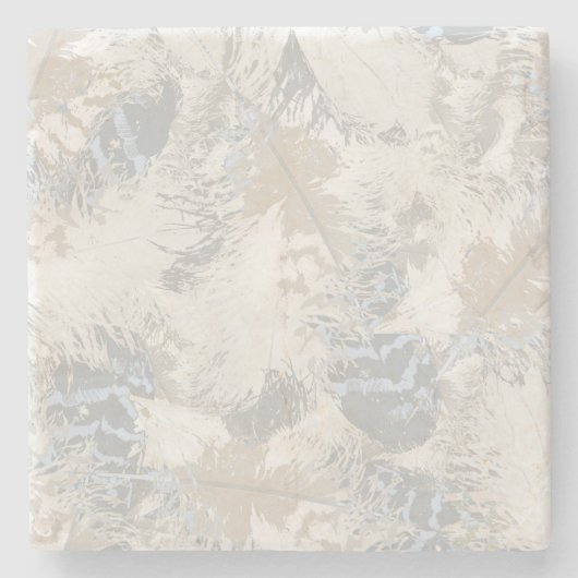 Eule Feathers, grau, beige und blau, Vogel, Licht, Steinuntersetzer (Vorderseite)