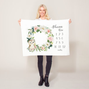 Eule-Girl-Meilenstein-Schuhlehne, Eule-Monatsleder Fleecedecke