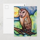 Eule Goldener Mond Postkarte (Vorne/Hinten)