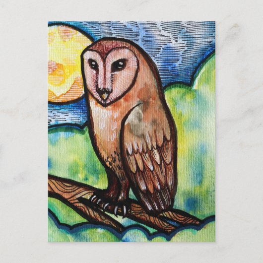Eule Goldener Mond Postkarte (Vorderseite)