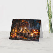Eule Halloween mit Kerzen Jack O Lanterns Karte (Vorderseite)