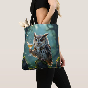 Eule hält Cocktail in einem mystischen Wald Tasche