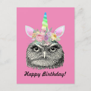 Eule-I-Mais Vintage Einhorn Eule Alles Gute zum Ge Postkarte