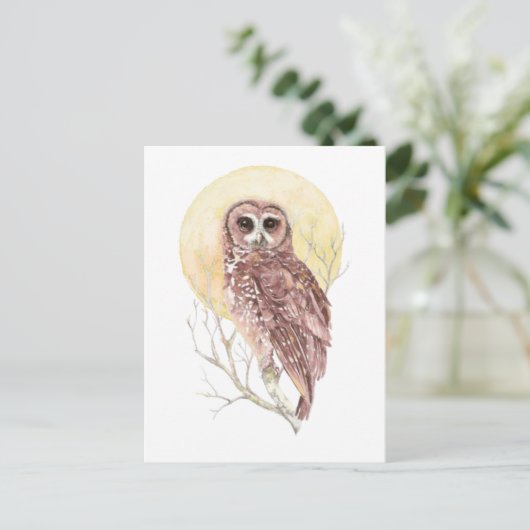 Eule im Baum mit dem Mondwasservogel, Tier Postkarte (Stehend Vorderseite)