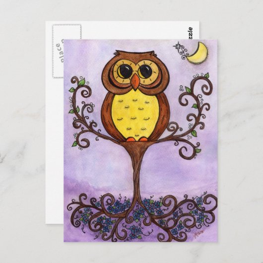 Eule im Baum Postkarte (Vorne/Hinten)