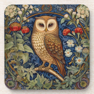Eule im Garten im Stil von William Morris Getränkeuntersetzer