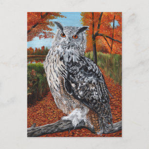 Eule im Herbstwald, Kunst Postkarte