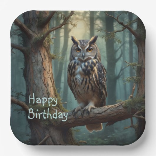 Eule im Magenwald Pappteller (Vorderseite)