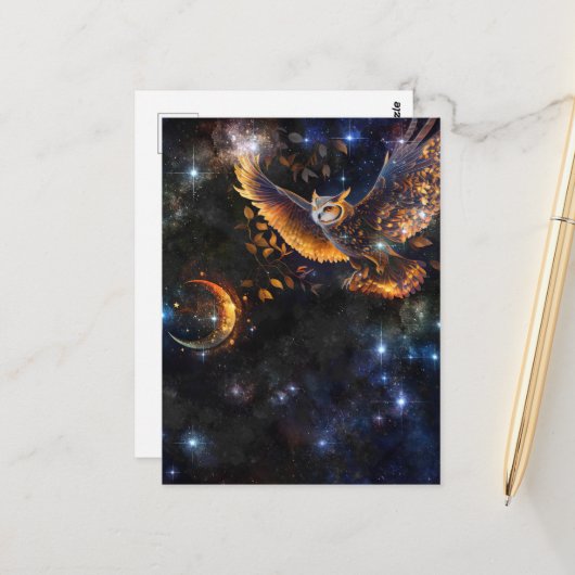 Eule im nächtlichen Himmel Postkarte (Vorderseite/Rückseite Beispiel)