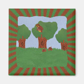 Eule im Oak Tree Sunburst Design Magnet (Vorne)