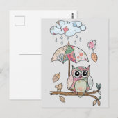 Eule im Regen Postkarte (Vorne/Hinten)