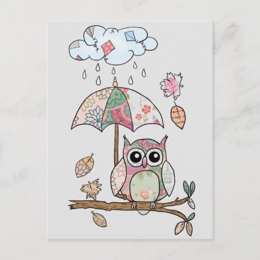 Eule im Regen Postkarte (Vorderseite)