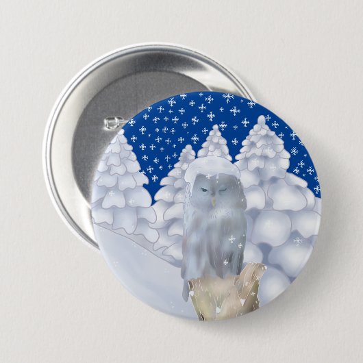 Eule im Schnee Button (Vorne & Hinten)