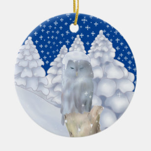 Eule im Schnee Keramik Ornament