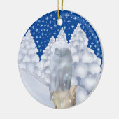 Eule im Schnee Keramik Ornament (Links)