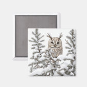 Eule im Schnee Magnet (Vorderseite/Rückseite)