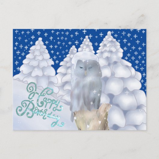 Eule im Schnee Postkarte (Vorderseite)