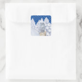 Eule im Schnee Quadratischer Aufkleber (Tasche)