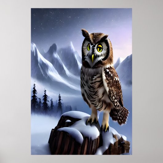 Eule im schneebedeckten Berg | AI Art Poster (Vorne)